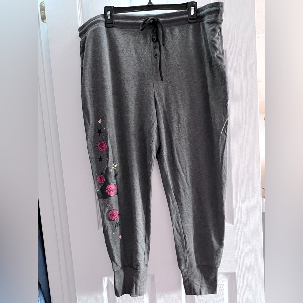 Torrid soft gray, graphic red rose & panther sleep joggers